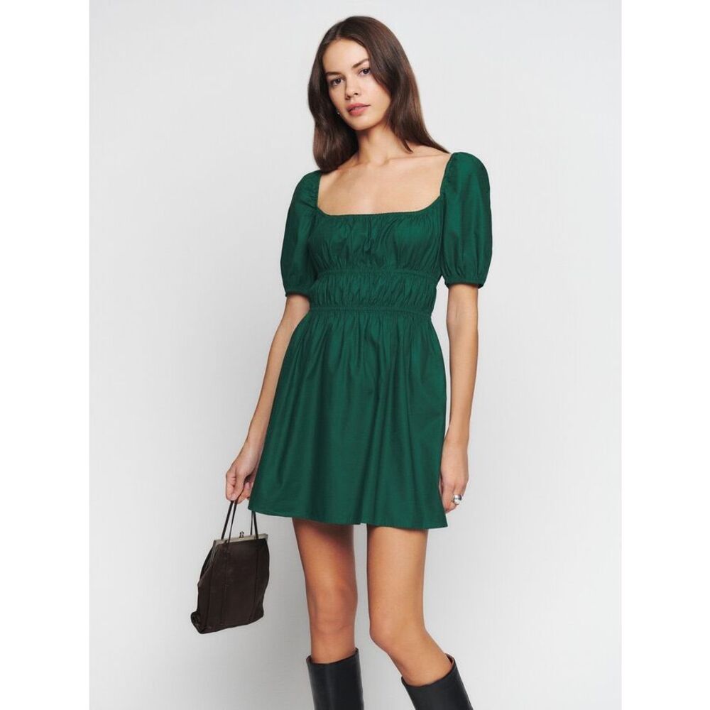 Reformation Women's Green Woods Puff Sleeve Mini Dress Medium NWOT DM1